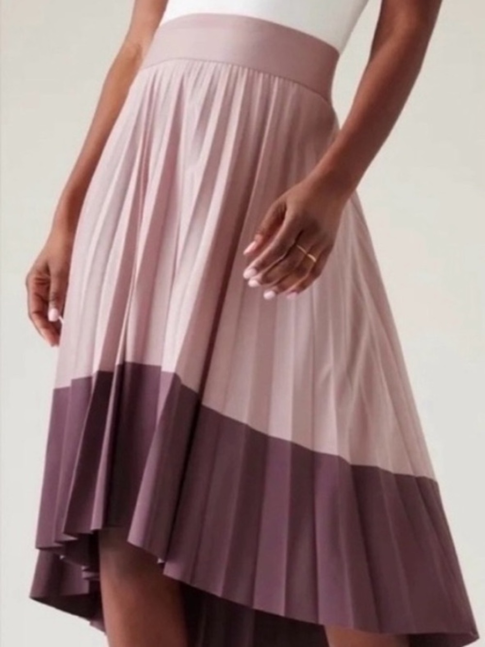 Athleta Two-Tone Mauve Pleated High-Low Skirt